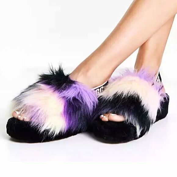 UGG - Women’s "Fluff Yeah" Shearling Slipper Magnolia Tie Dye- Size US 9 Purple - Picture 2 of 14